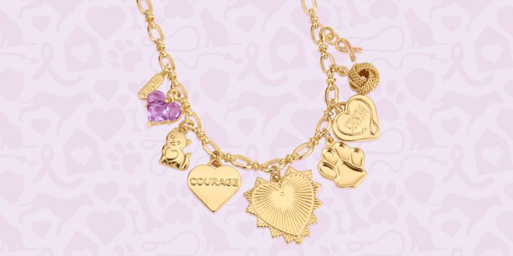 Gold Purple Leash Project necklace with charms