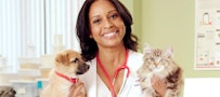 Vet expert with puppy and kitten