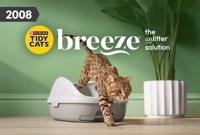 A cat walking out of Tidy Cats Breeze, the unlitter solution.