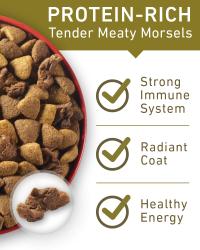 Protein rich tender meaty morsels; strong immune system, radiant coat, healthy energy