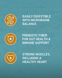 Easily digestible with microbiome balance, prebiotic fiber for gut health and immune support, strong muscles including a healthy heart