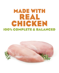 Elaborado con carne real de pollo. cien por ciento completo y equilibrado