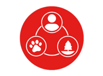 red circle with human, nature, and pet relation