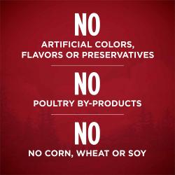 No artificial colors, flavors, or preservatives. no poultry by-products. no corn, wheat or soy.