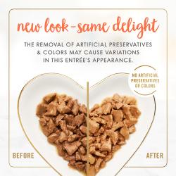 New look - same delight. The removal of artificial preservatives & colors may cause variations in this entrée's appearance. No artificial preservatives or colors.
