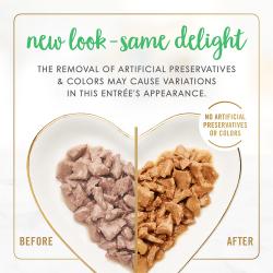 New look - same delight. The removal of artificial preservatives & colors may cause variations in this entrée's appearance. No artificial preservatives or colors.
