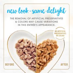 New look - same delight. The removal of artificial preservatives & colors may cause variations in this entrée's appearance. No artificial preservatives or colors.