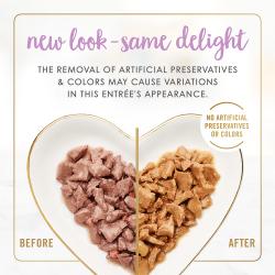New look - same delight. The removal of artificial preservatives & colors may cause variations in this entrée's appearance. No artificial preservatives or colors.