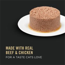 Hecho con carne real de res y pollo para un sabor que a los gatos les encanta
