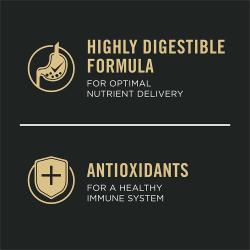 Dog food package label highlighting 'Antioxidants' and 'Highly Digestible Formula'