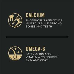 Dog food package label highlighting 'Calcium' and 'Crunchy Kibble'