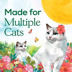Cat litter packaging label highlighting that Tidy Cats Blissful Meadow is made for multiple cat households.