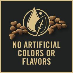 Cat food package label highlightingno artificial colors or flavors.