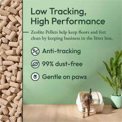 Low tracking, high performance. Zeolite Pellets help keep floors and feet clean by keeping business in the litter box. Anti-tracking, 99% dust-free, gentle on paws.