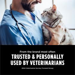 A Veterinarian holding a cat with text that says Tidy Cats Cat Litter is Trusted and Personally Used by Veterinarians.