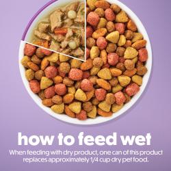 How to feed wet.When feeding with dry product, one can of this product replaces approximately 1/4 cup dry pet food.