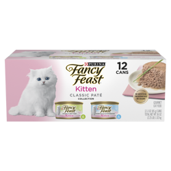 Fancy Feast Kitten Classic Paté Ocean Whitefish & Turkey Collection Variety Pack Wet Kitten Food front of pack