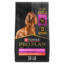 30 lb. bag of Purina Pro Plan Sensitive Skin & Stomach salmon and rice dry dog food