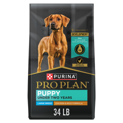 34 lb. bag of Purina Pro Plan Large Breed Puppy chicken and rice dry dog food