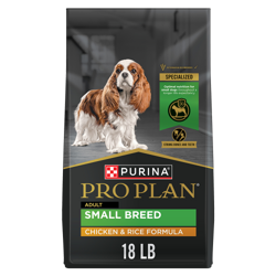 18 pound bag of Purina Pro Plan Small Breed chicken and rice dry dog food