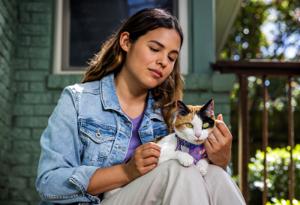 Woman holding a cat