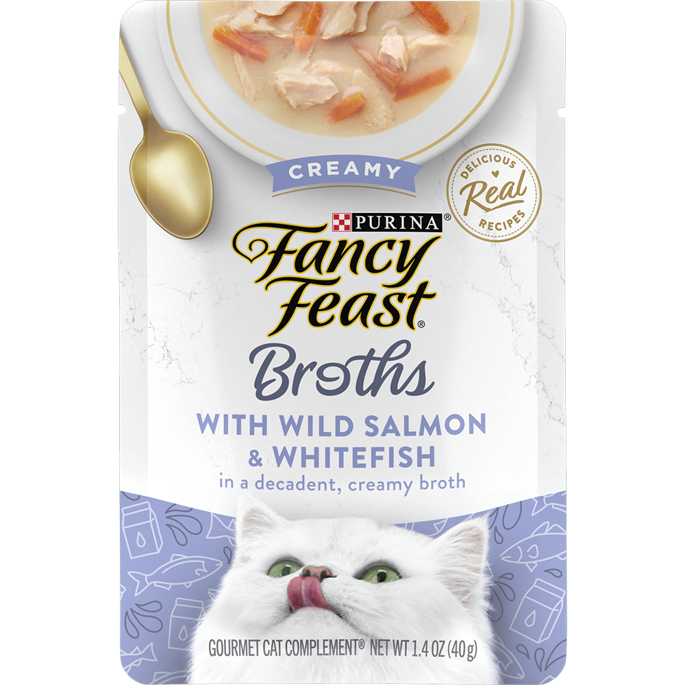 Fancy Feast Cat Broths Creamy Wild Salmon and Whitefish Purina